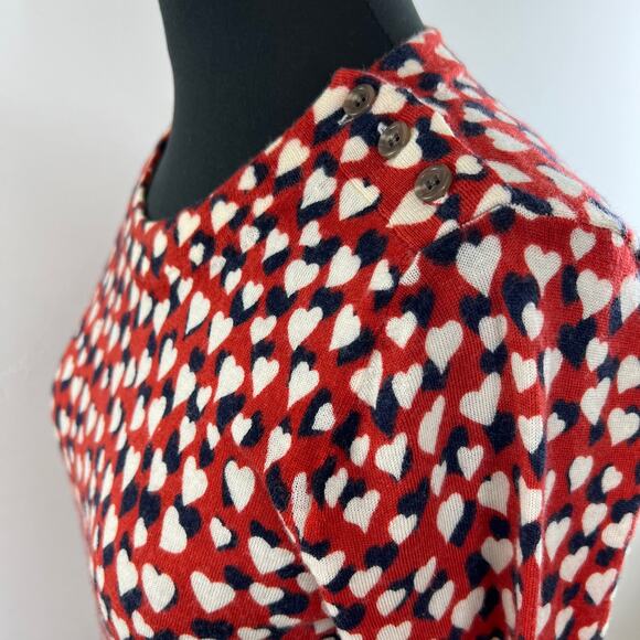 J.CREW Tippi Merino Wool Red White Black Hearts Print Shoulder Sweater Small S - Picture 4 of 9